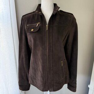 Anne Klein Women's Dark Brown Leather Suede Moto Jacket